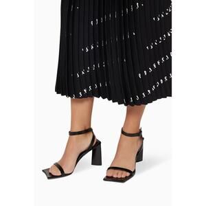 Balenciaga  Toe Triangular Shaped Heel Moon Sandals Black Leather Square Size 39